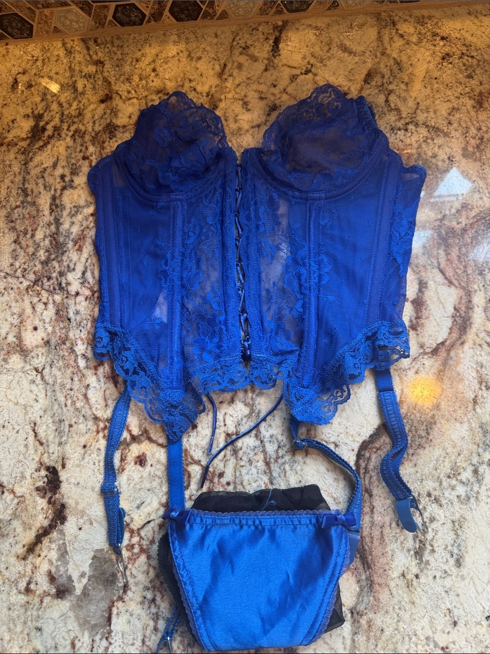 Blue Lace Bustier & Brief Set - Women's Lingerie